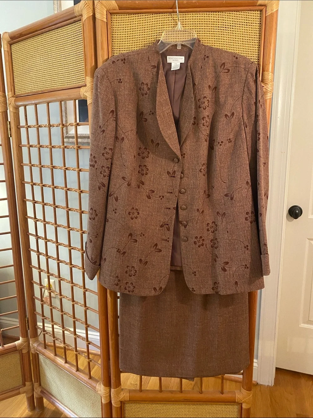 Worthington Brown Floral Embroidered Women's Suit Jacket and Skirt Set